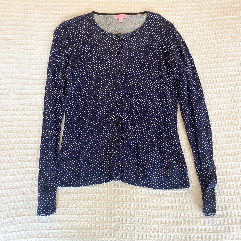 Lilly Pulitzer navy and white polka dot cardigan size Medium